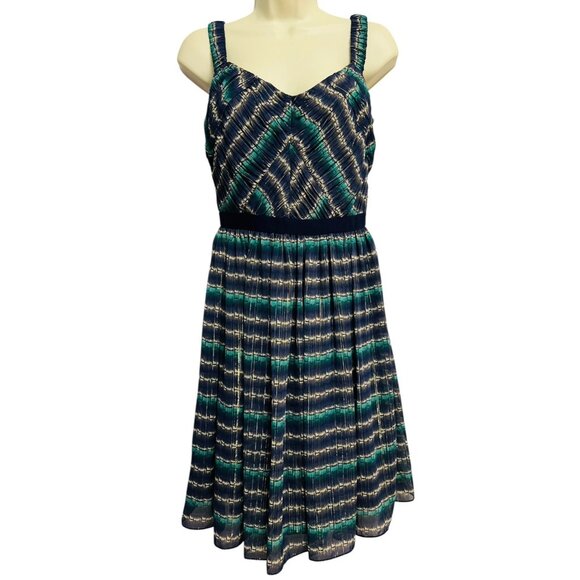 Antonio Melani Josephine Dress Size 2 Seaglass Navy Ikat Pleated Sleeveless Zip - Picture 1 of 16